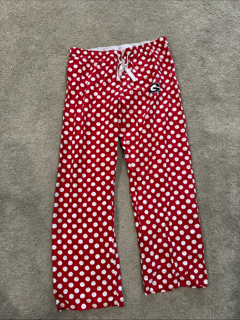 Adult UGA- Red Polka Dot Pajama Pants with White Dots